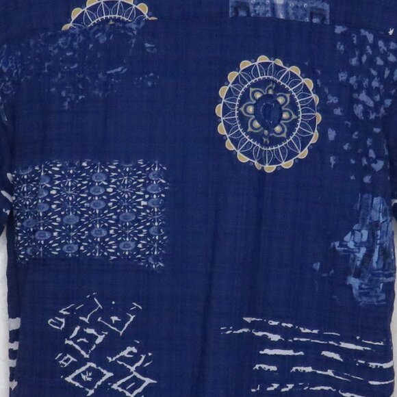 JOGAL* Men's Short Sleeve Button Down Curved Hem Semi-Sheer BOHO Shirt~ Large - Picture 9 of 9